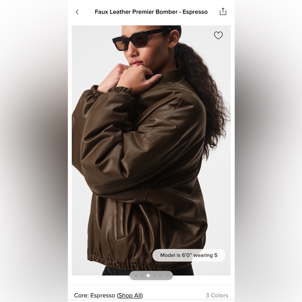 Alo Yoga | Faux Leather Premier Bomber Jacket - Espresso ☕️